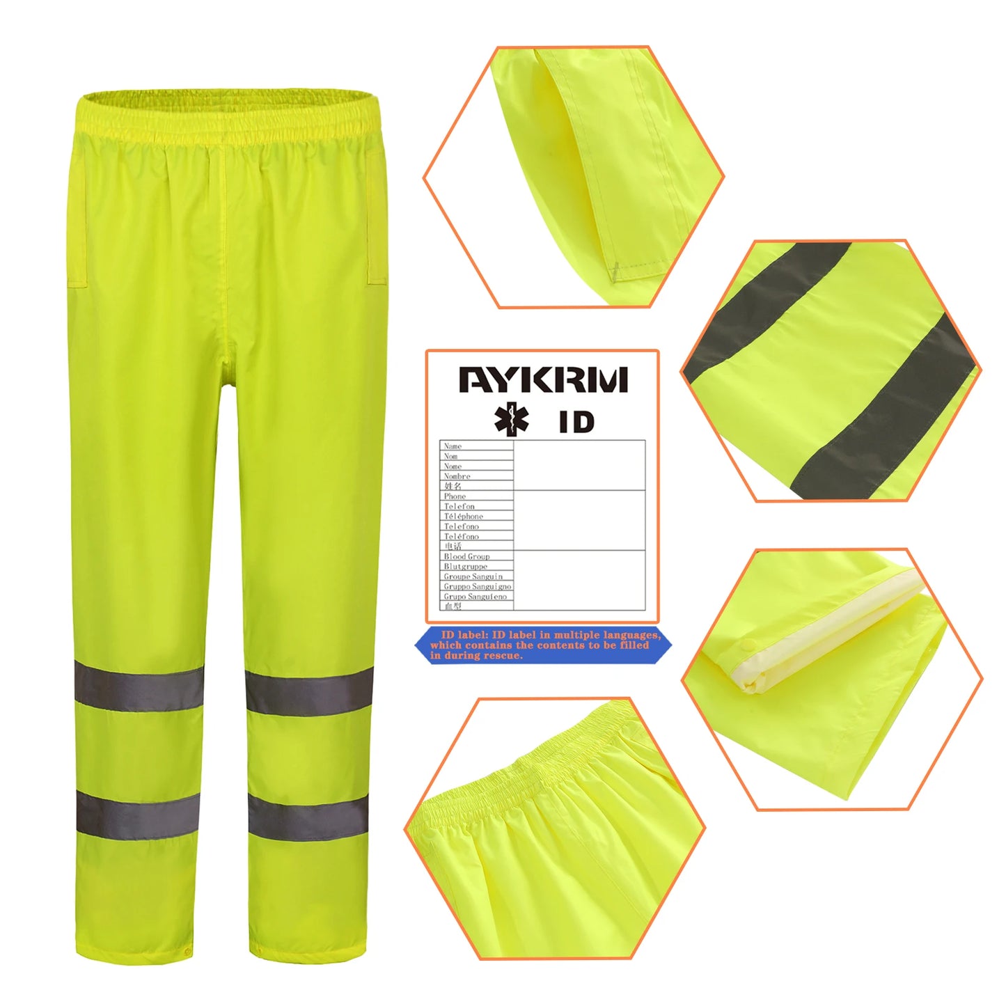 AYKRM HI VIS Reflective Pants Safety Striped Waterproof Windproof Sweatpants Trousers Long Oxford Cycling Hiking Trip