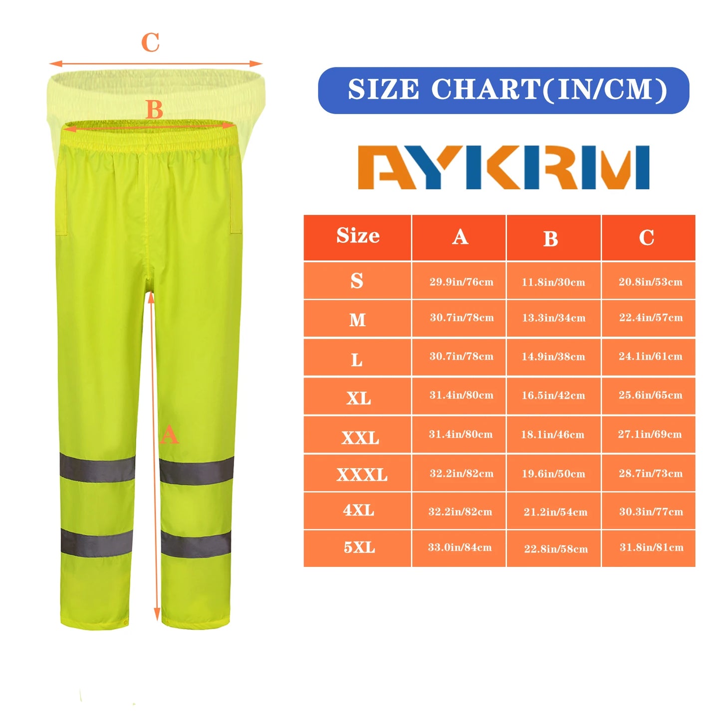 AYKRM HI VIS Reflective Pants Safety Striped Waterproof Windproof Sweatpants Trousers Long Oxford Cycling Hiking Trip