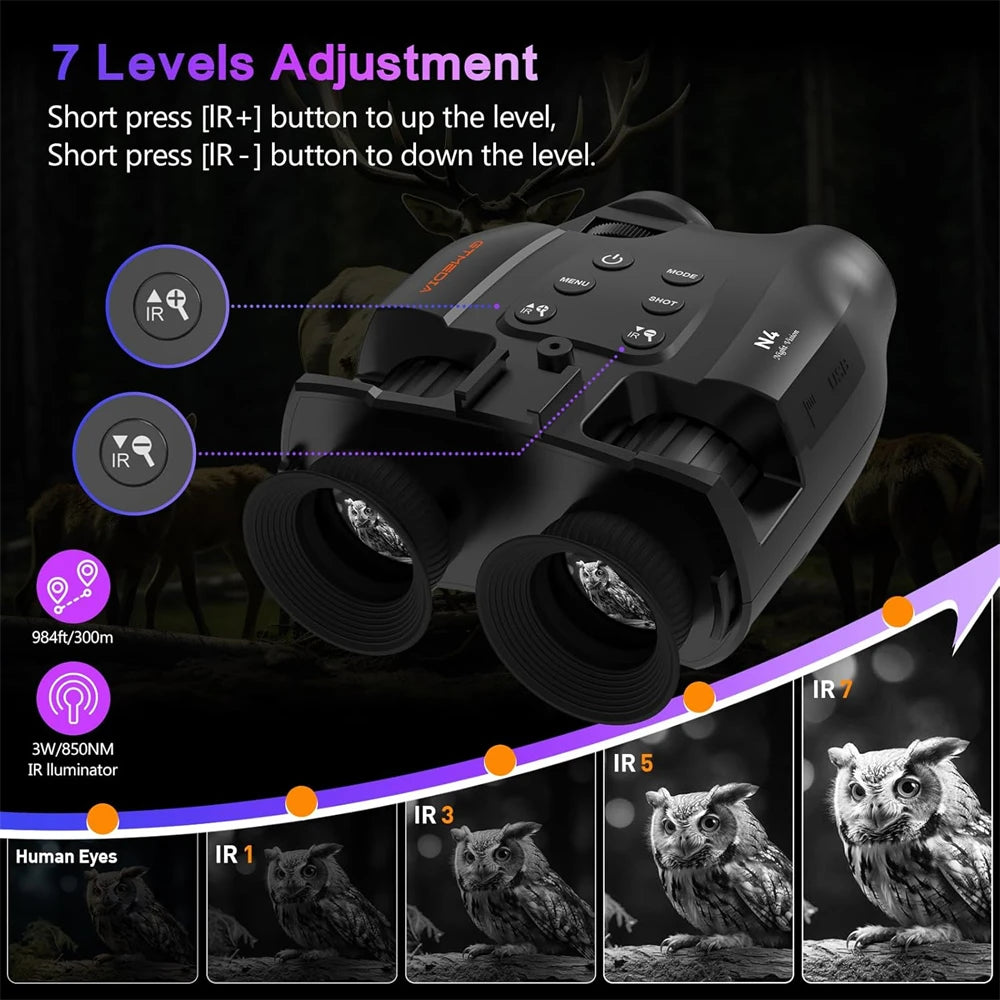 GTGUARD N4 Digital Night Vision Binoculars 1080P Full HD Infrared Hunting Camera 300M 5X Optical For Total Darkness Surveillance