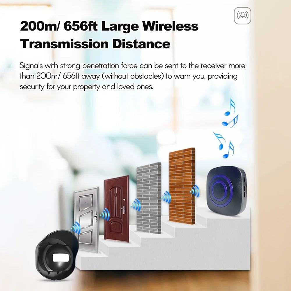 Multifunctional Wireless Driveway Alarm Waterproof Outdoor Motion Sensor Alarm 1 Receiver 2 Transmitters with 38 Chimes 200m/ 65