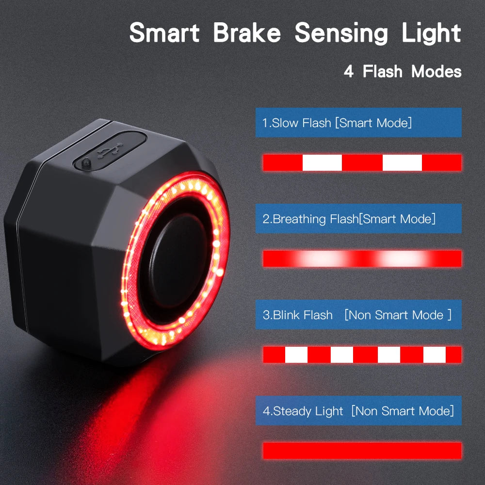 Awapow Bicycle Taillight Alarm Burglar Bike Light USB Charging Smart Auto Brake Sensing Waterproof Anti Theft Smart Bicycle Lamp