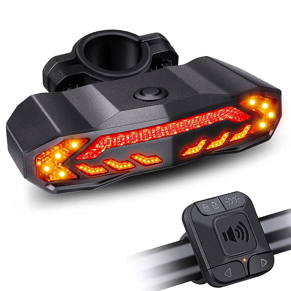 Elecpow Smart Bike Taillight Bike Anti Theft Alarm Horn With Remote Rechargeable Waterproof Bicycle Rear Lamp With Turn Signals