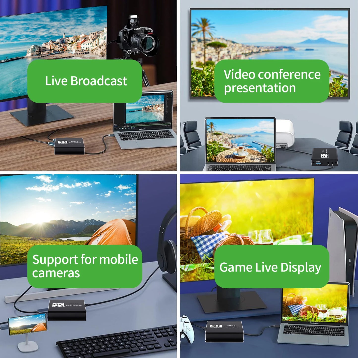 Audio and video game capture card 4K 1080P 60FPS, HDMI to USB 3.0 capture card, used for streaming with PS4/PC/OBS/camera