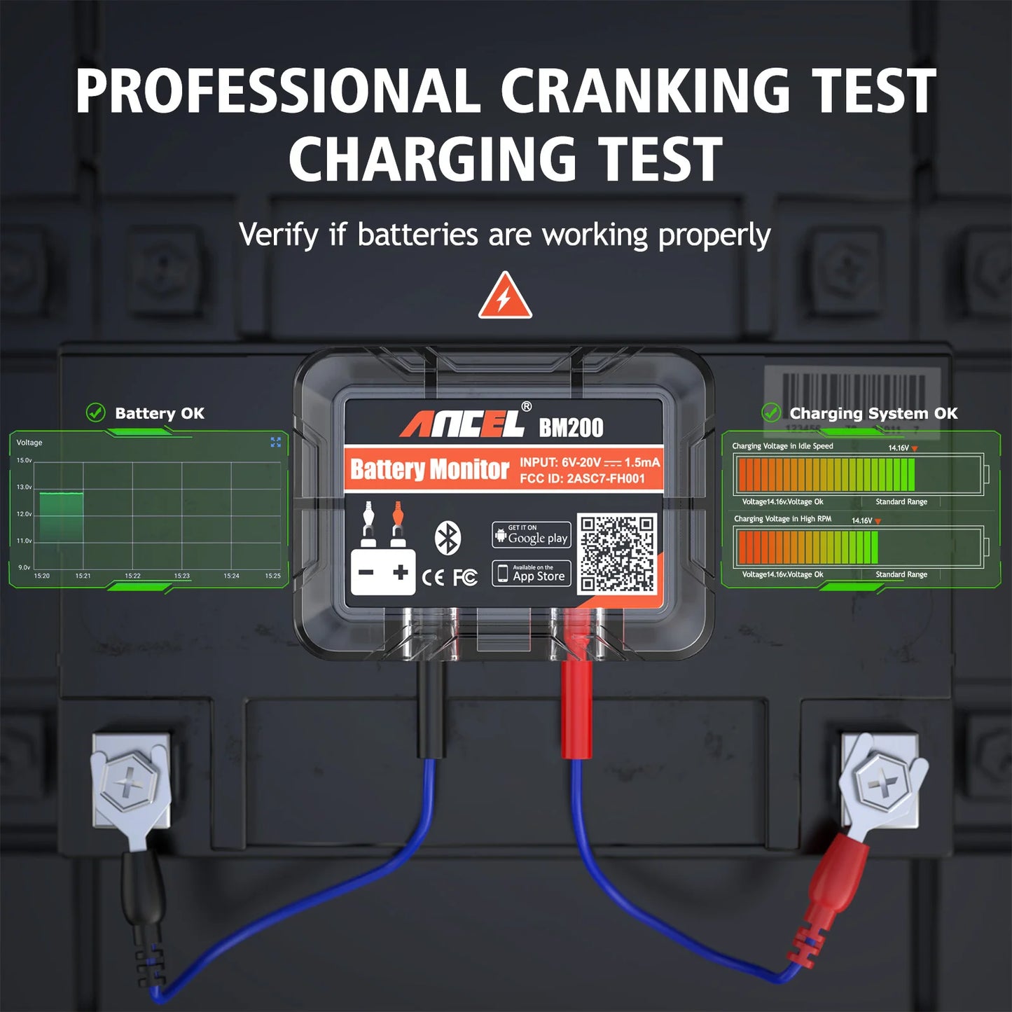 ANCEL BM200 12V Battery Monitor Wireless Bluetooth Auto Battery Health APP Monitoring Battery Tester Tools For Android IOS