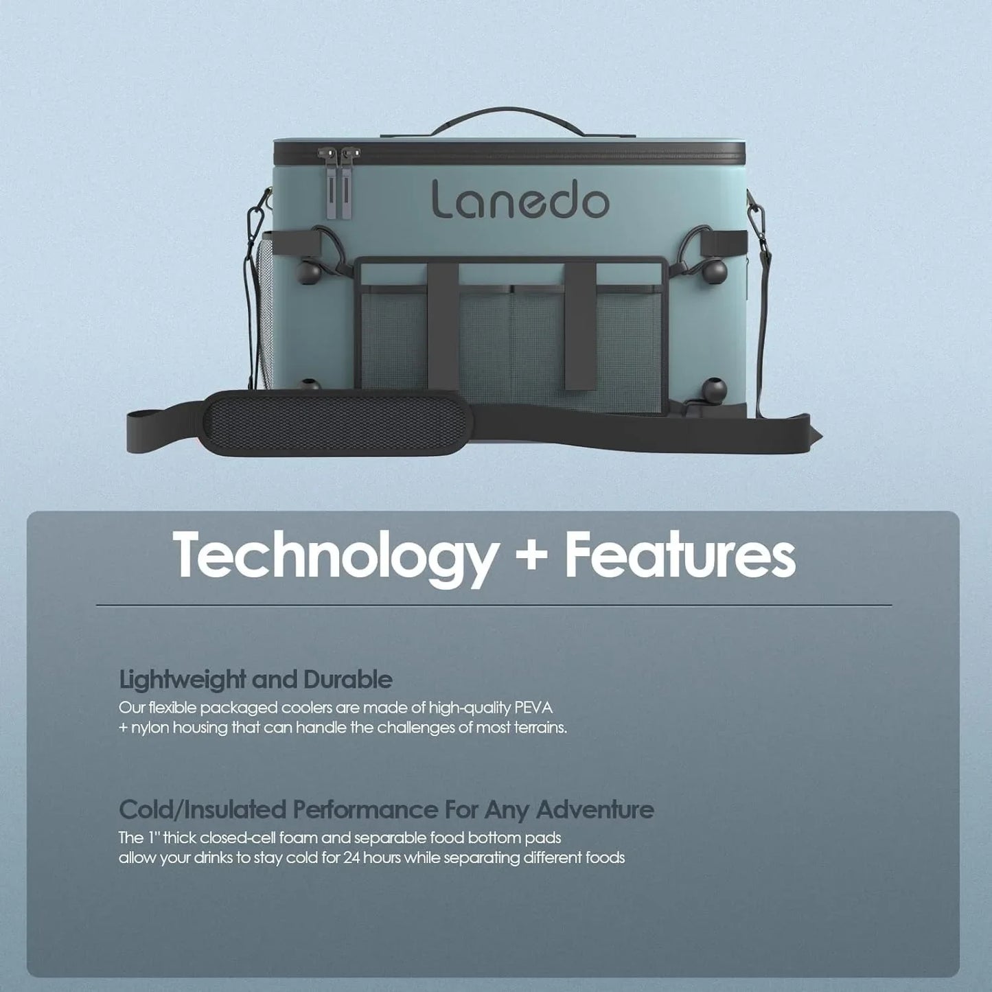 34/28-Can Lanedo Soft-Sided Cooler-Collapsible, Waterproof, Ice Chest or Travel Cooler for Food Shopping, Camping, Fishing