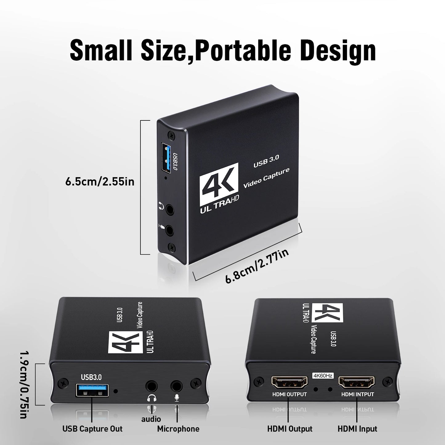 Audio and video game capture card 4K 1080P 60FPS, HDMI to USB 3.0 capture card, used for streaming with PS4/PC/OBS/camera