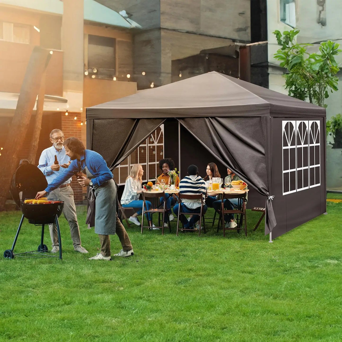 10x10 Waterproof Gazebo Canopy Tent for Outdoor Parties, Weddings & BBQ - Black Patio Shelter