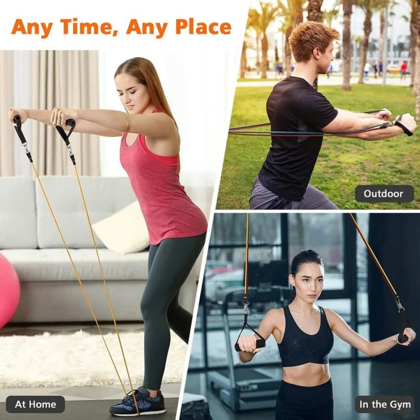 Premium Adjustable Elastic Resistance Bands with 5 Levels of Rubber Resistance for Intense Full Body Workout - Versatile Gym Equ