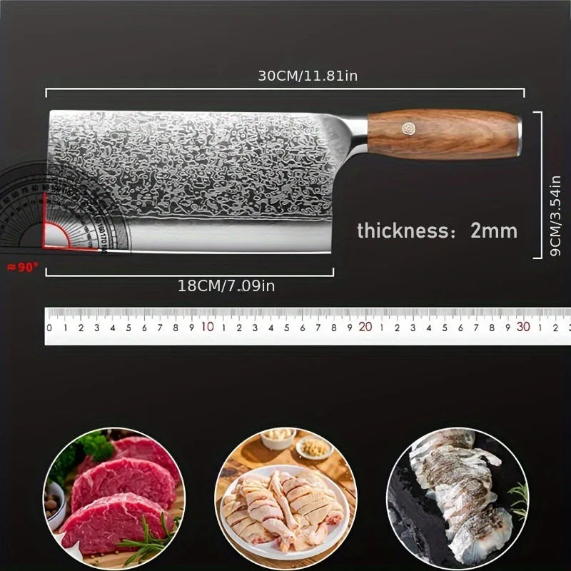 1pc Damascus Japan Kitchen Knife, Professional Japanese VG-10 Steel Meat Cleaver Knife for Meat Cutting, Sharp Hand Forged Meat