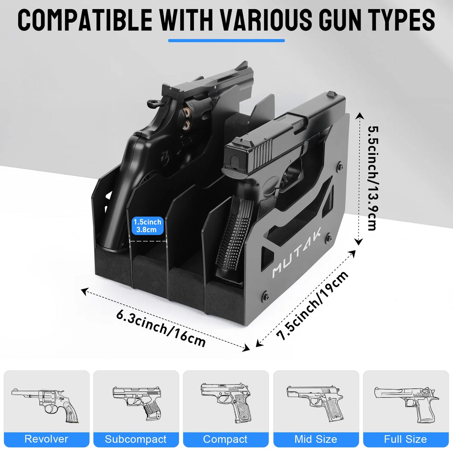 4/6/8 Slot Foam Pistol Rack for Gun Safe,Handgun Rack with Anti-slip Magnetic Strip,Firearm Revolver Storage Pistols Holder