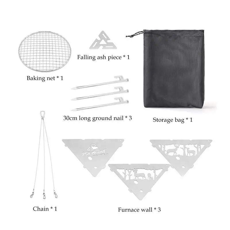Camping Hanging Triangular Burning Platform Outdoor Triangular Brazier Tripod BBQ Grill Folding Firewood Burner Bonfire Stove
