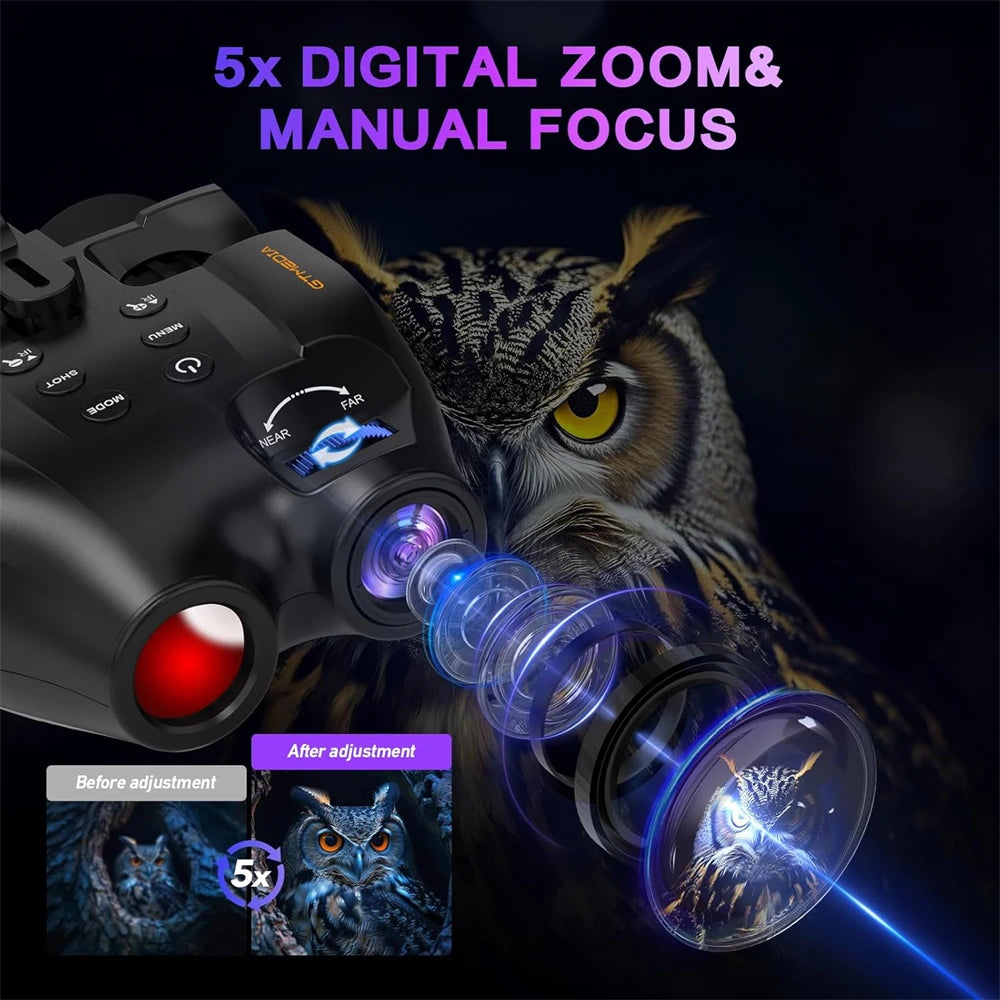 GTGUARD N4 Digital Night Vision Binoculars 1080P Full HD Infrared Hunting Camera 300M 5X Optical For Total Darkness Surveillance