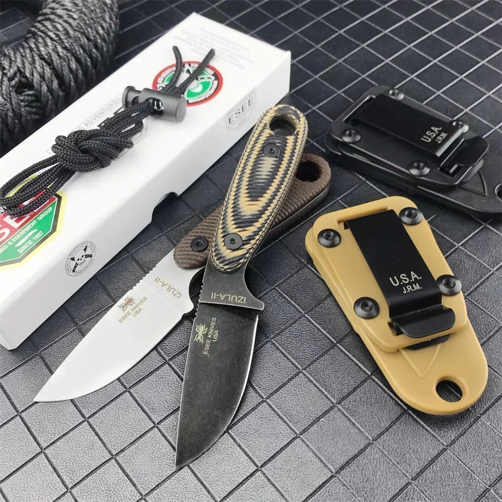 ESEE Izula Bushcraft Multi-purpose Fixed Blade Survival Knife D2 Steel G10 Handle with Rope Hole Sheath Outdoor Multitools Knife