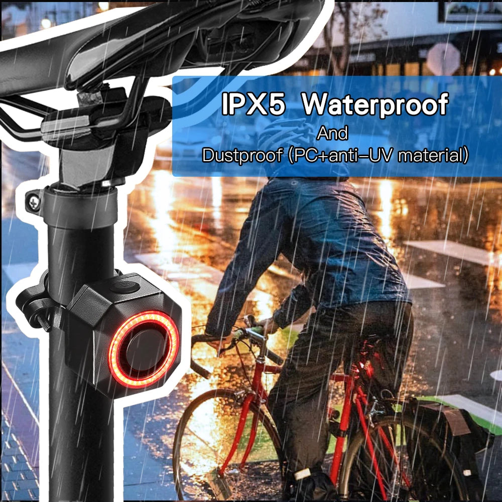 Awapow Bicycle Taillight Alarm Burglar Bike Light USB Charging Smart Auto Brake Sensing Waterproof Anti Theft Smart Bicycle Lamp