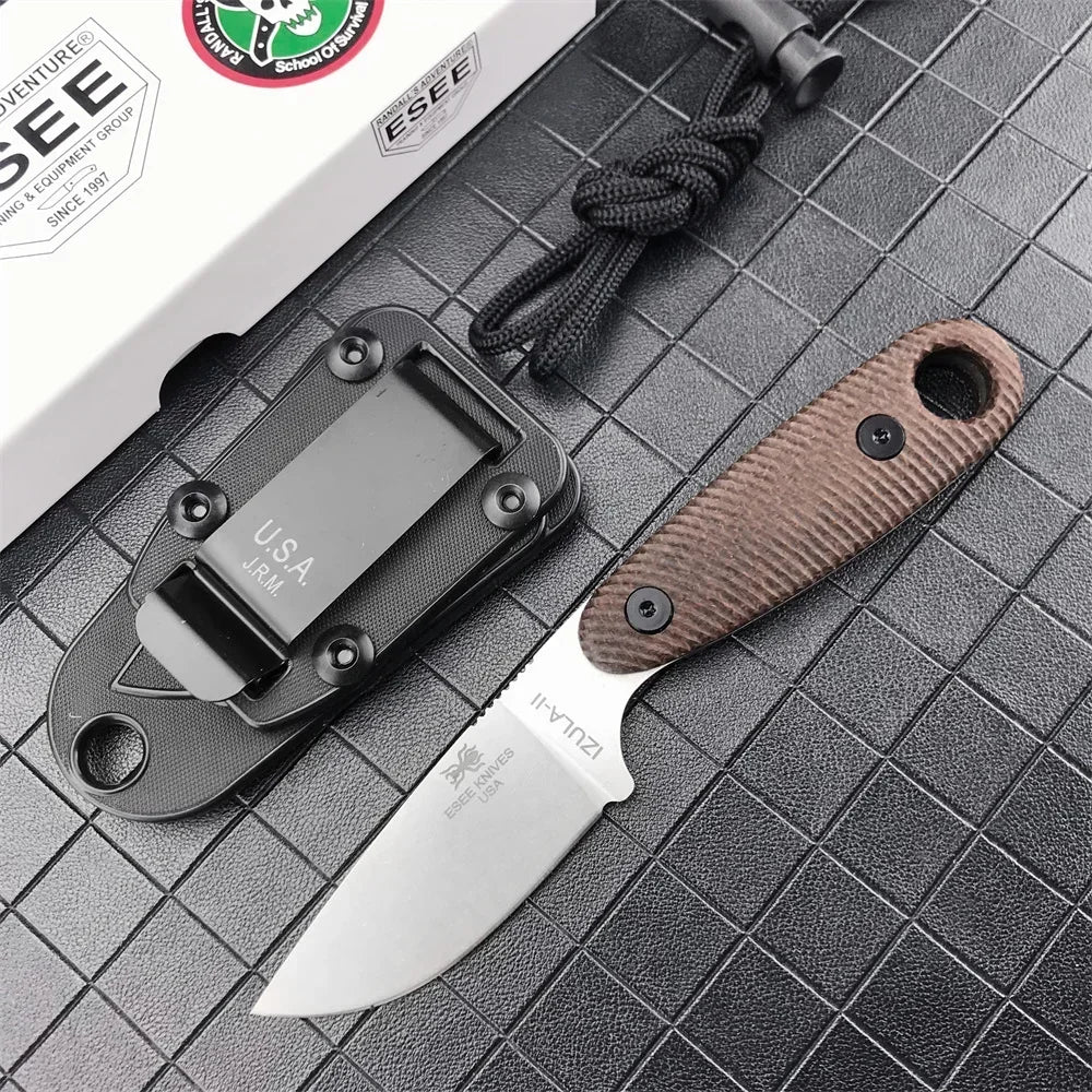 ESEE Izula Bushcraft Multi-purpose Fixed Blade Survival Knife D2 Steel G10 Handle with Rope Hole Sheath Outdoor Multitools Knife