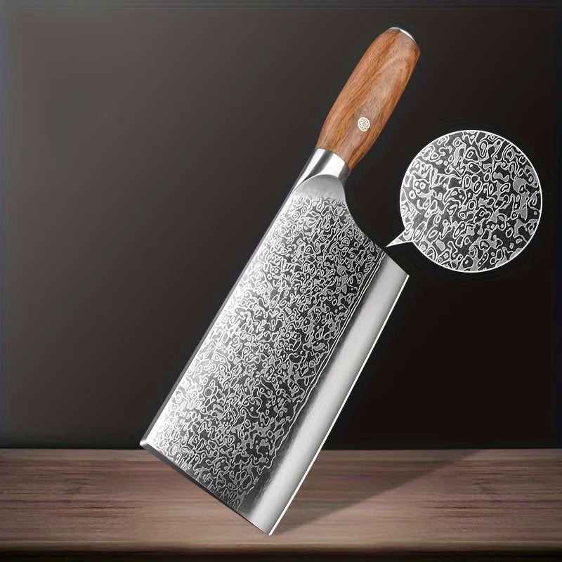 1pc Damascus Japan Kitchen Knife, Professional Japanese VG-10 Steel Meat Cleaver Knife for Meat Cutting, Sharp Hand Forged Meat