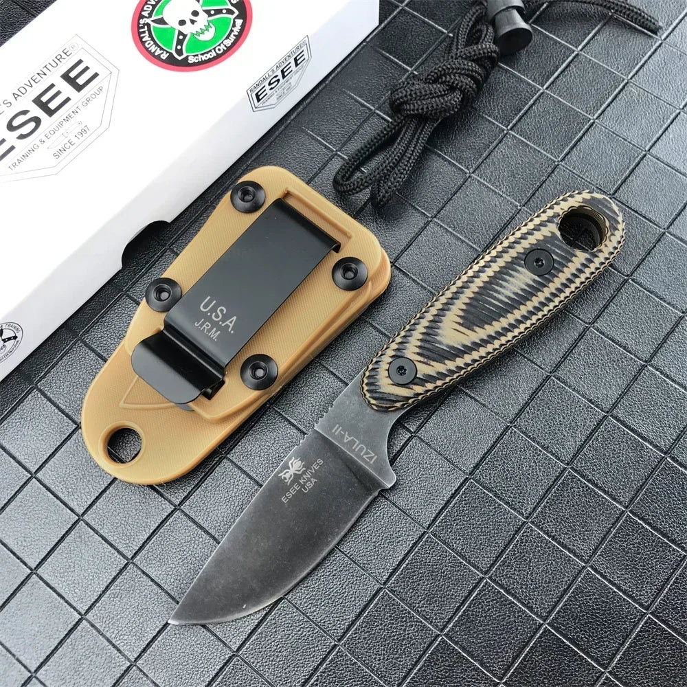 ESEE Izula Bushcraft Multi-purpose Fixed Blade Survival Knife D2 Steel G10 Handle with Rope Hole Sheath Outdoor Multitools Knife