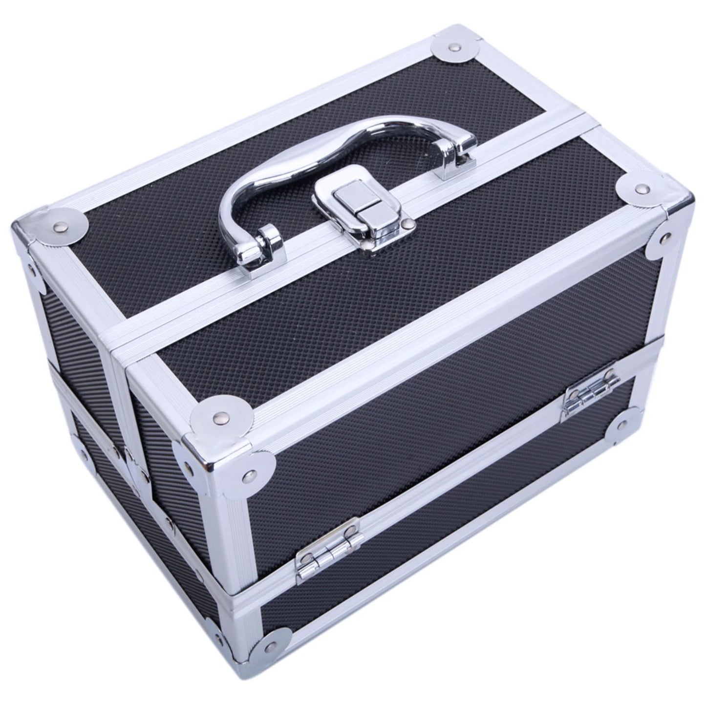 SM-2176 Aluminum Makeup Train Case Jewelry Box Cosmetic Organizer with Mirror 9"x6"x6" Black