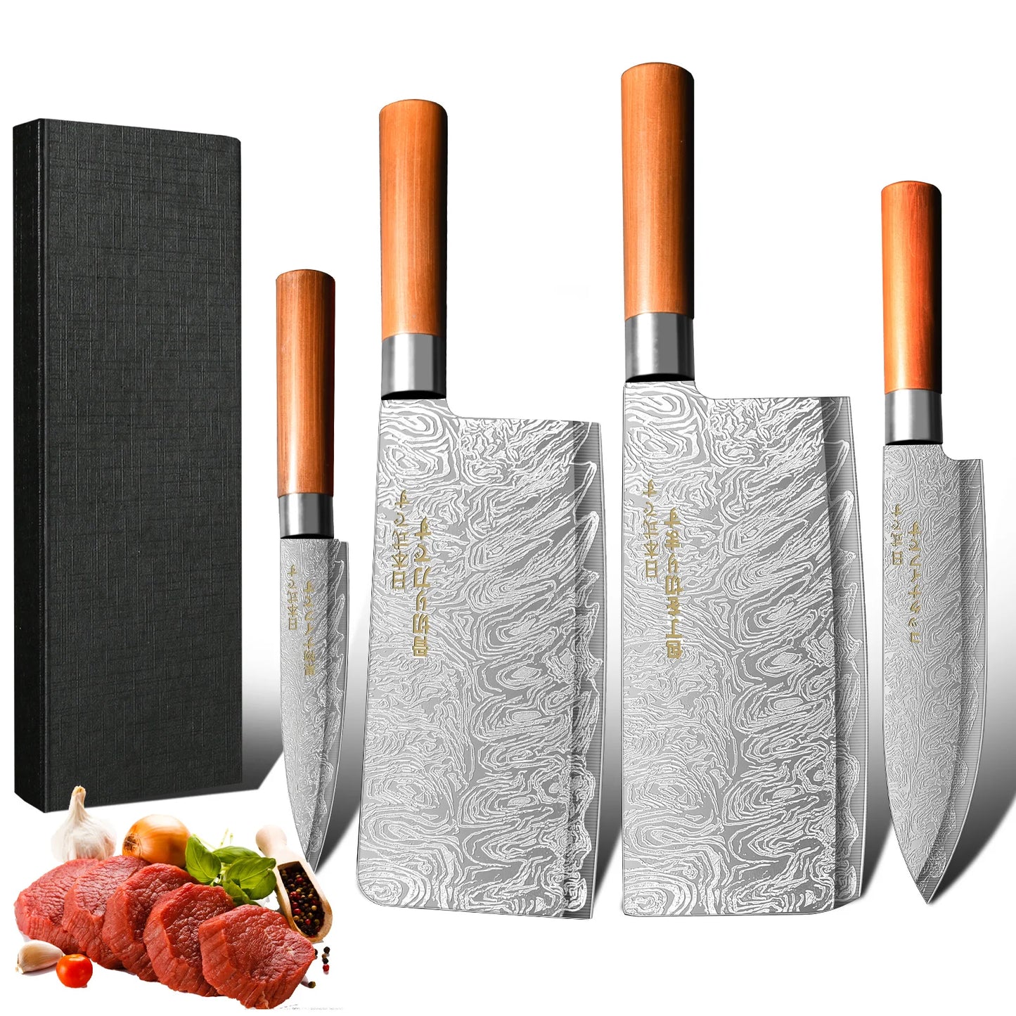 4-Piece Ultra-Sharp Japanese Chef Knife Set-Professional Kitchen Knives for Meat,Bones, and Fruit.Perfect for Commercial kitchen
