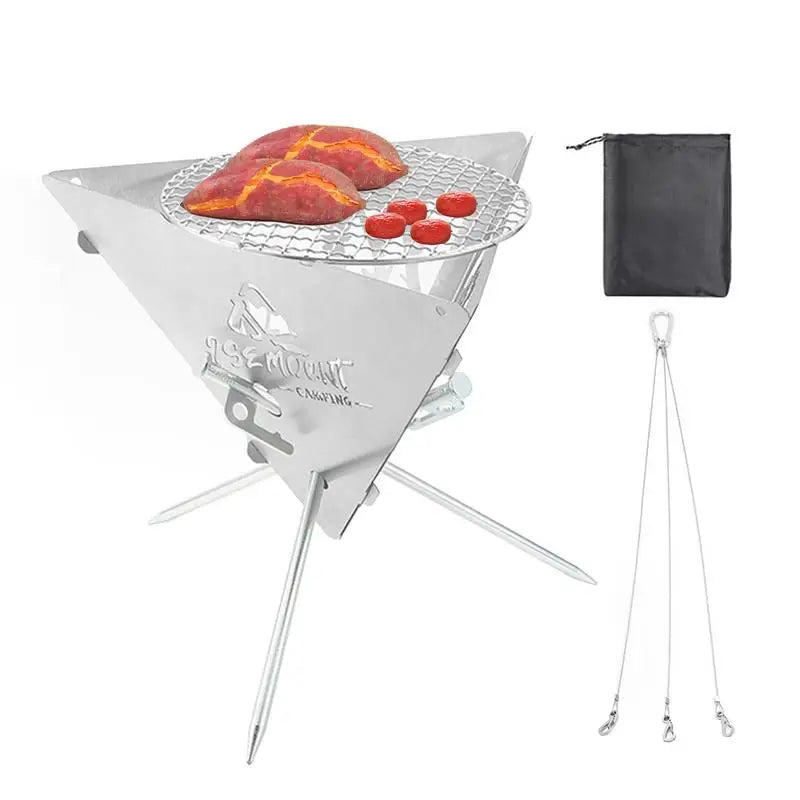 Camping Hanging Triangular Burning Platform Outdoor Triangular Brazier Tripod BBQ Grill Folding Firewood Burner Bonfire Stove