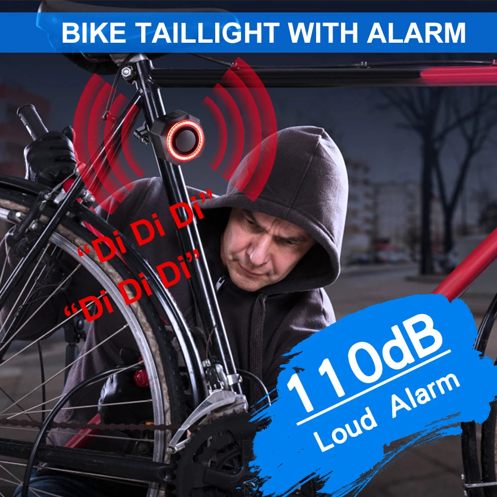 Awapow Bicycle Taillight Alarm Burglar Bike Light USB Charging Smart Auto Brake Sensing Waterproof Anti Theft Smart Bicycle Lamp