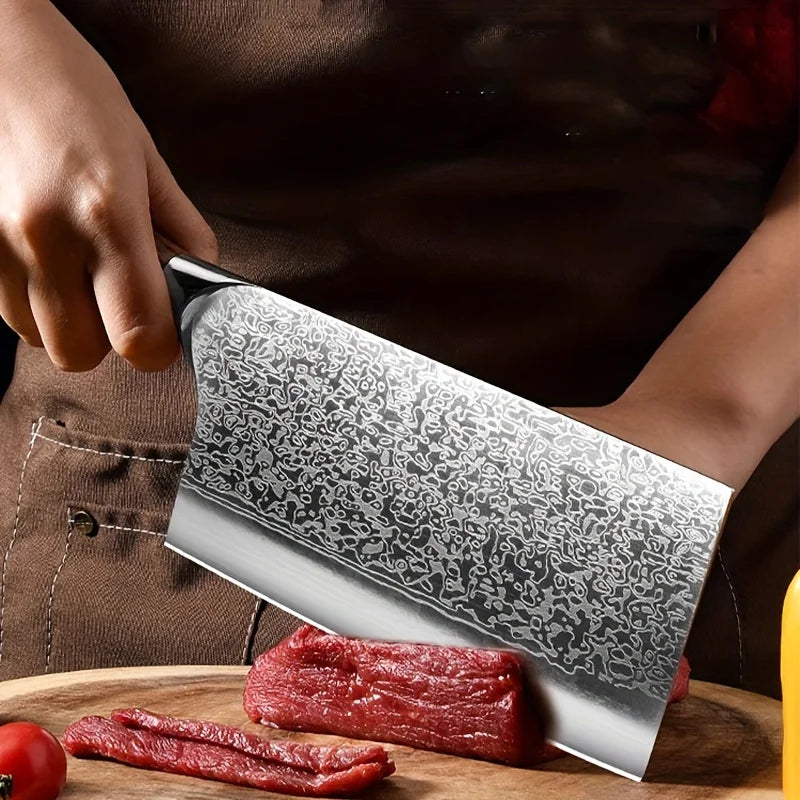 1pc Damascus Japan Kitchen Knife, Professional Japanese VG-10 Steel Meat Cleaver Knife for Meat Cutting, Sharp Hand Forged Meat