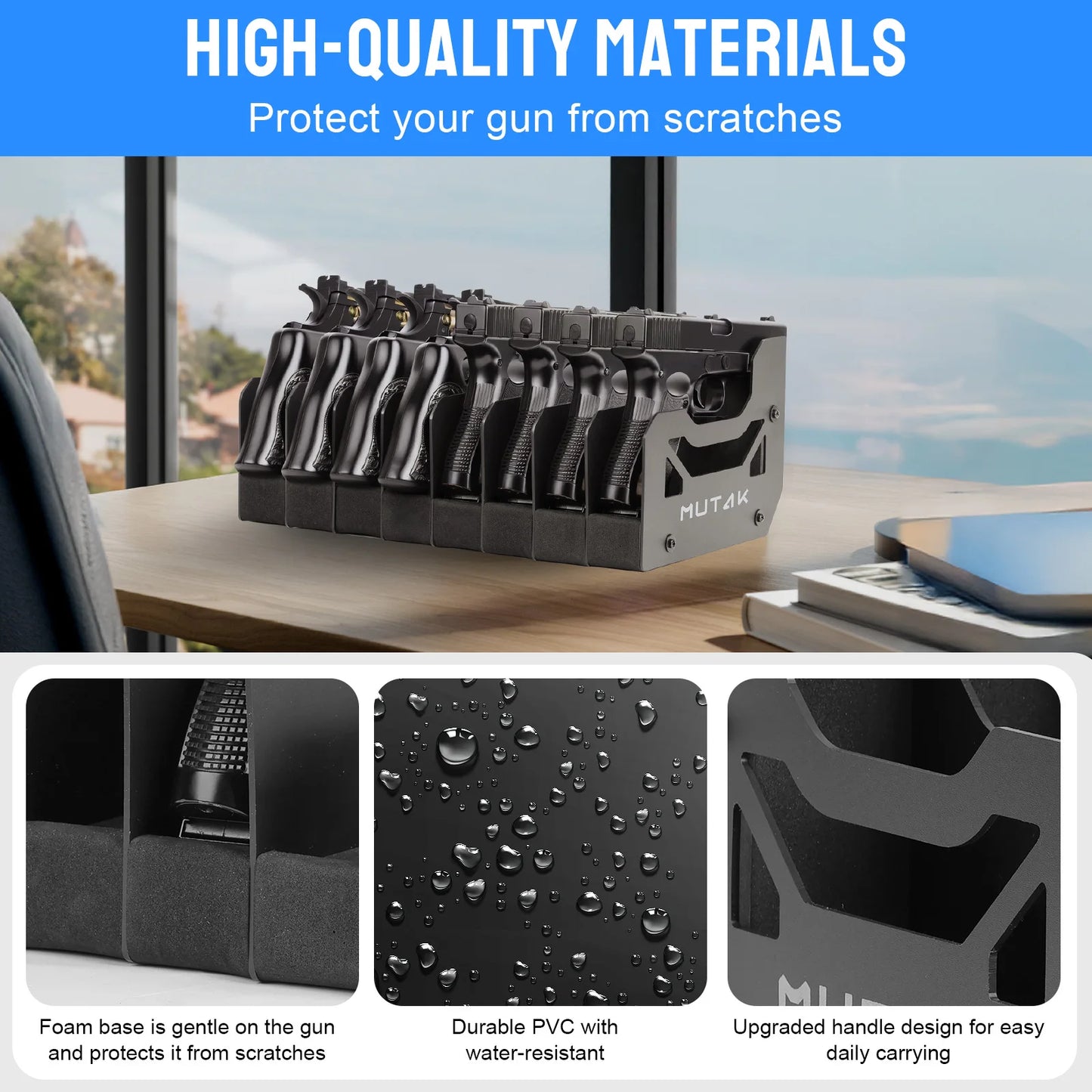 4/6/8 Slot Foam Pistol Rack for Gun Safe,Handgun Rack with Anti-slip Magnetic Strip,Firearm Revolver Storage Pistols Holder