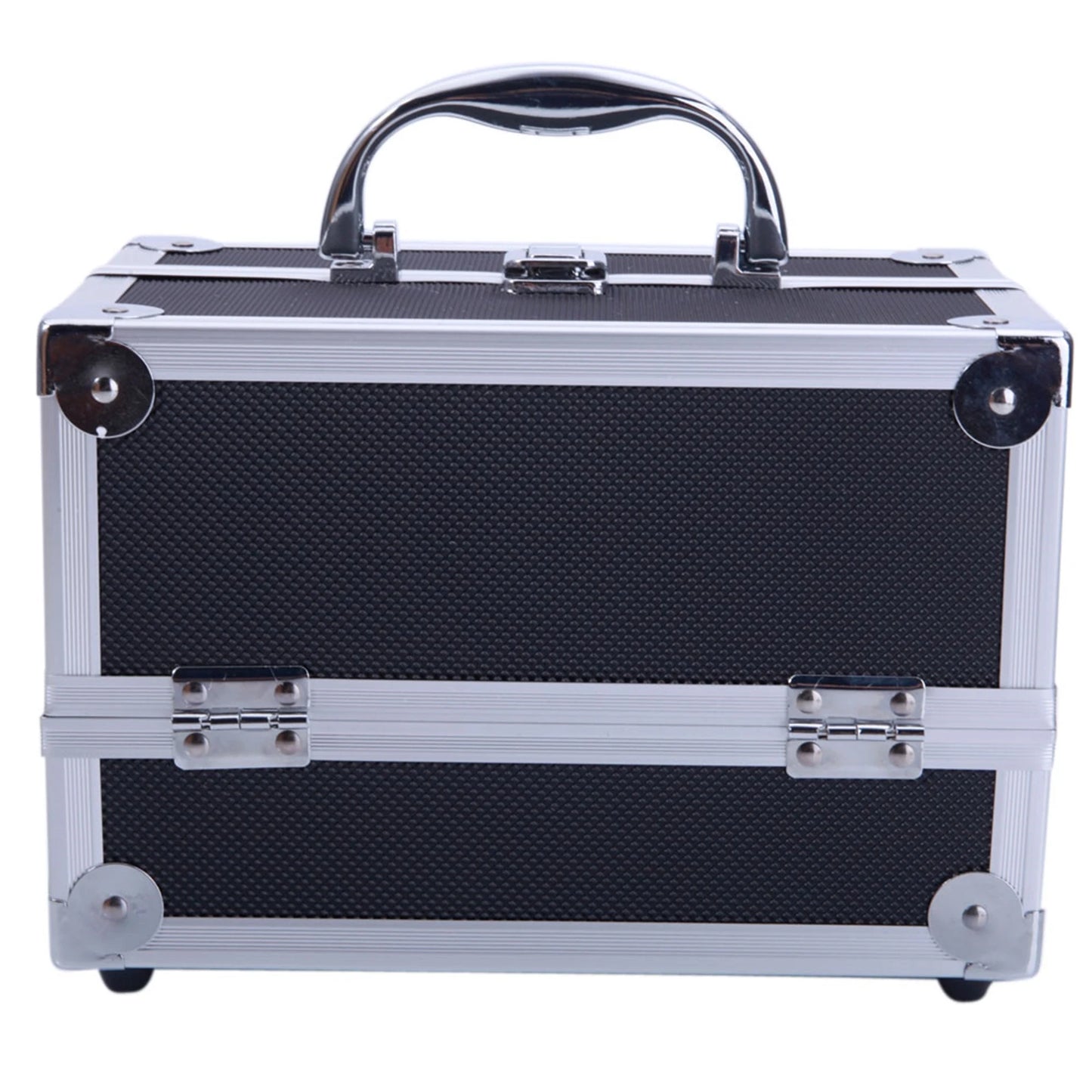 SM-2176 Aluminum Makeup Train Case Jewelry Box Cosmetic Organizer with Mirror 9"x6"x6" Black