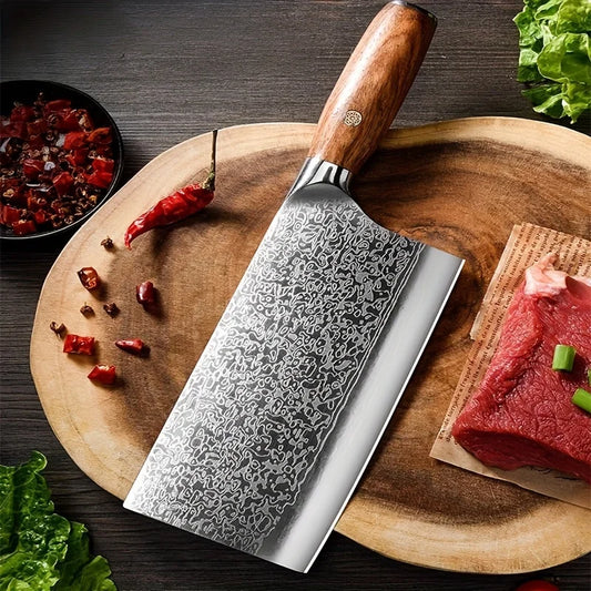 1pc Damascus Japan Kitchen Knife, Professional Japanese VG-10 Steel Meat Cleaver Knife for Meat Cutting, Sharp Hand Forged Meat