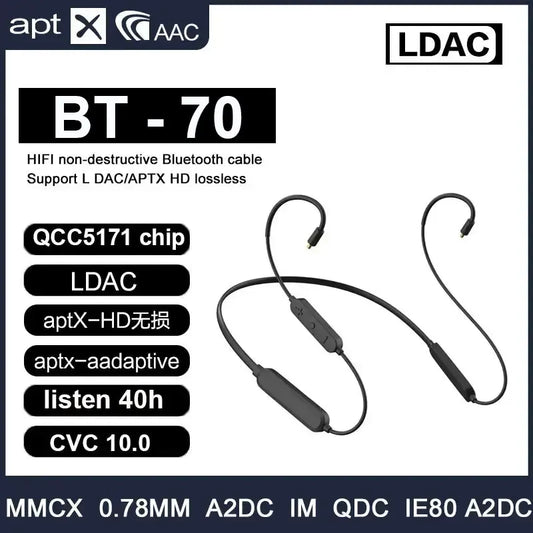 New LDAC QCC5171 APT-X Adaptive HiFi Cable 0.78 /MMCX UE/QDC A2DC/IE80 IE900 IE300 500mAh Wireless Bluetooth 5.1 BT70Audio Cable