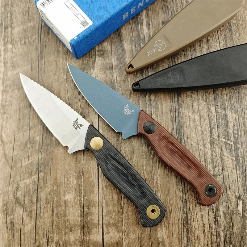 Straight BM 203BT Tactical Knife D2 Blade Linen Handle with Protective Sheath Portable Outdoor Camping Knives Gitfs for Men