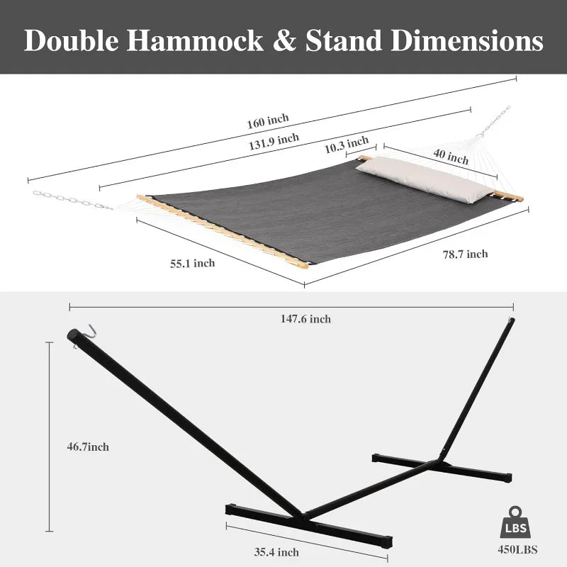 Hammocks for Outside with Stand, Extra Large Double Hammocks 2 Person Heavy Duty, 450 lbs Capacity