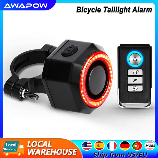 Awapow Bicycle Taillight Alarm Burglar Bike Light USB Charging Smart Auto Brake Sensing Waterproof Anti Theft Smart Bicycle Lamp